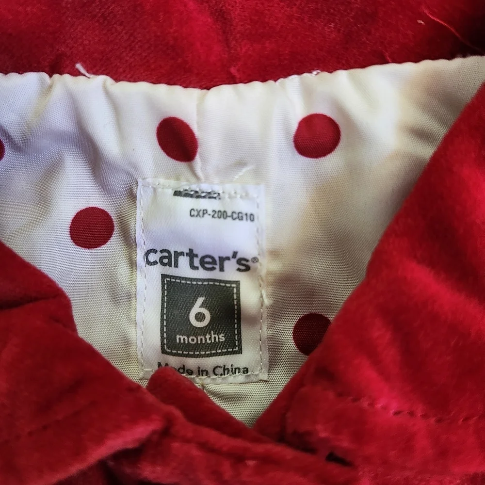 Carter's Red Polka Dot Lining Baby Jacket Coat 6 Months